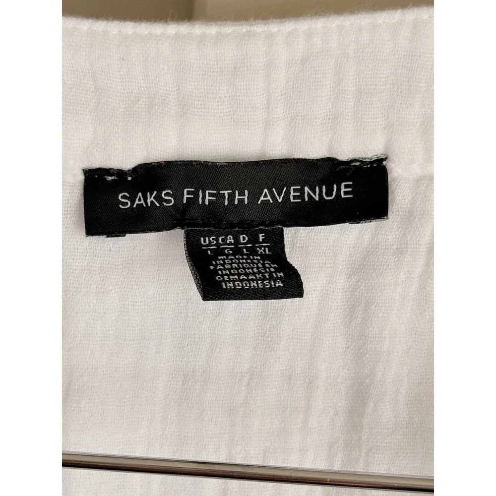 Saks Fifth Avenue White Cotton Gauze Tiered Midi Dress V-Neck Bell Sleeve Large